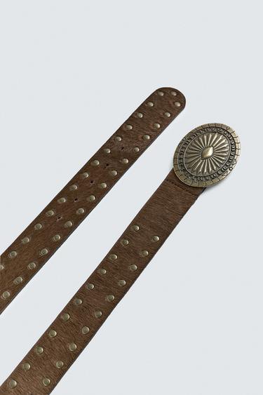 CEINTURE EN CUIR ET FOURRURE AVEC CLOUS - Tabac de Zara - Image 1