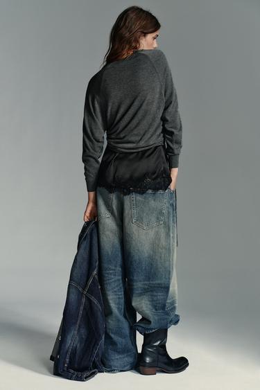KNIT SWEATER WITH TIE DETAILS - Grey by Zara - Image 4