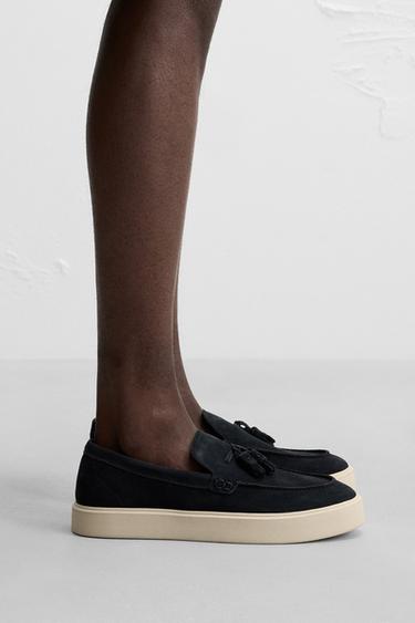 Zara CASUAL TASSEL LEATHER LOAFERS - Blue - Image 0