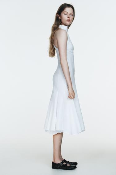 HALTER NECK MIDI DRESS WITH GODET HEM - White by Zara - Image 4