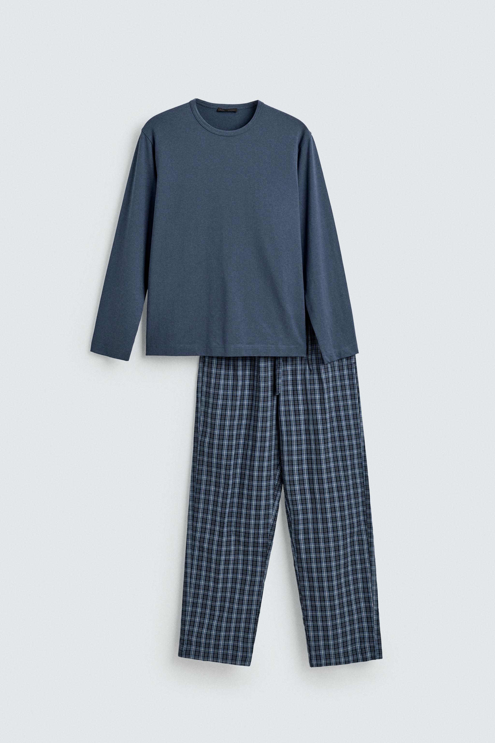 PLAID COMBINED PAJAMA SET - Mid-blue | ZARA United States