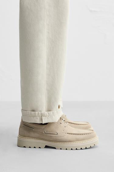 Zara LEATHER BOAT SHOES - Off White - Image 0