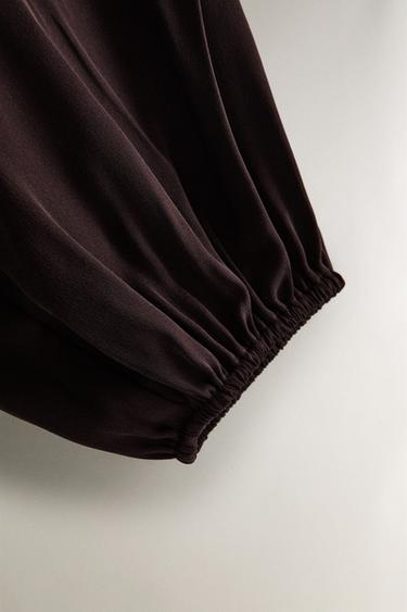BROWN SILK DRESSING GOWN - Dark brown by Zara - Image 4