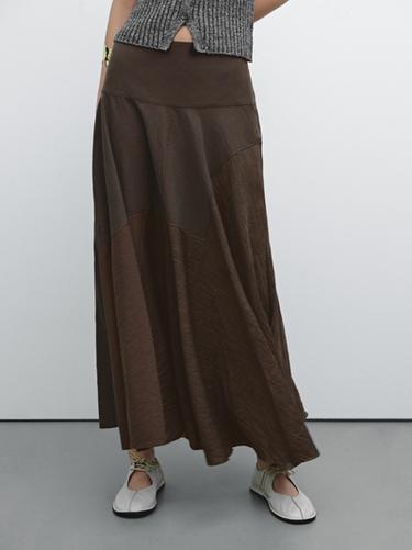 Zara Flounce midi skirt with yoke detail - Chocolate