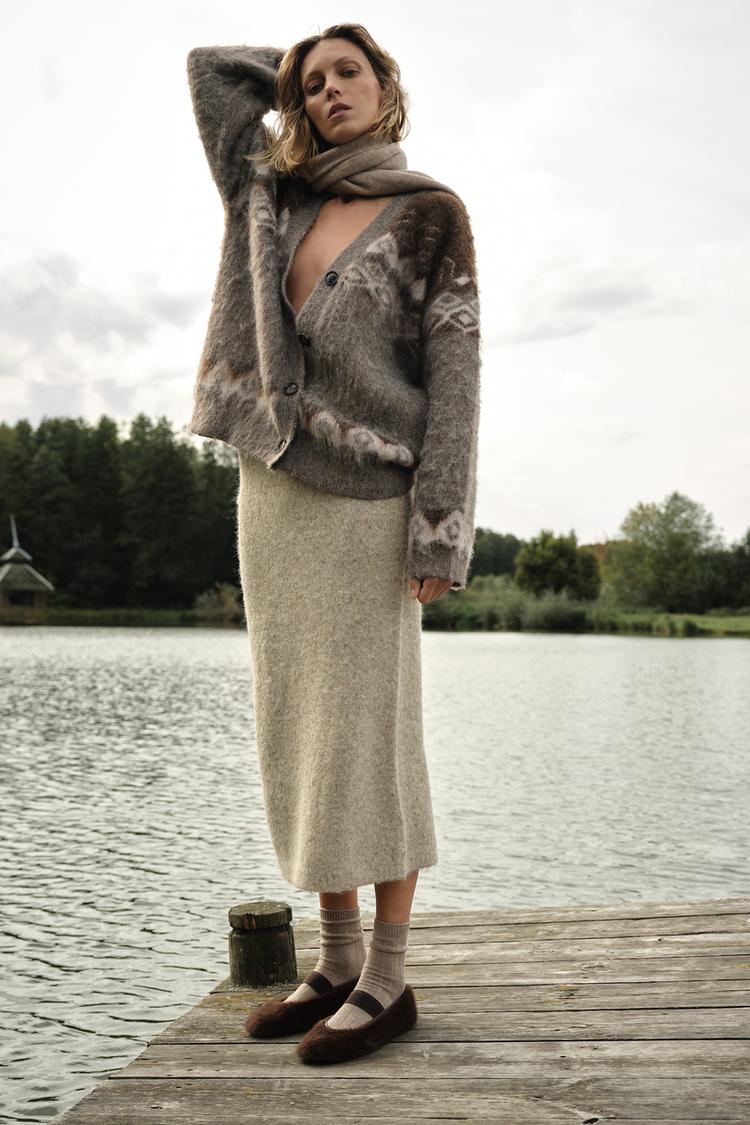 BRUSHED EFFECT JACQUARD KNIT CARDIGAN1