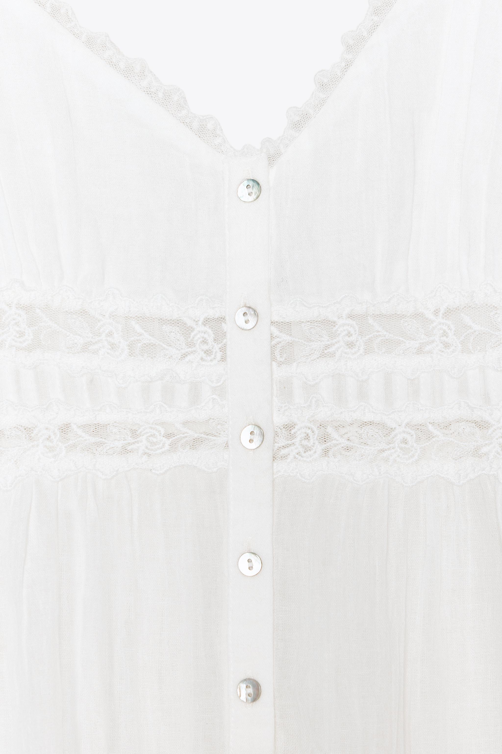 刺繍入りレーストップス - ホワイト | ZARA Japan / 日本