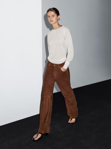 Zara Suede leather trousers - Brick