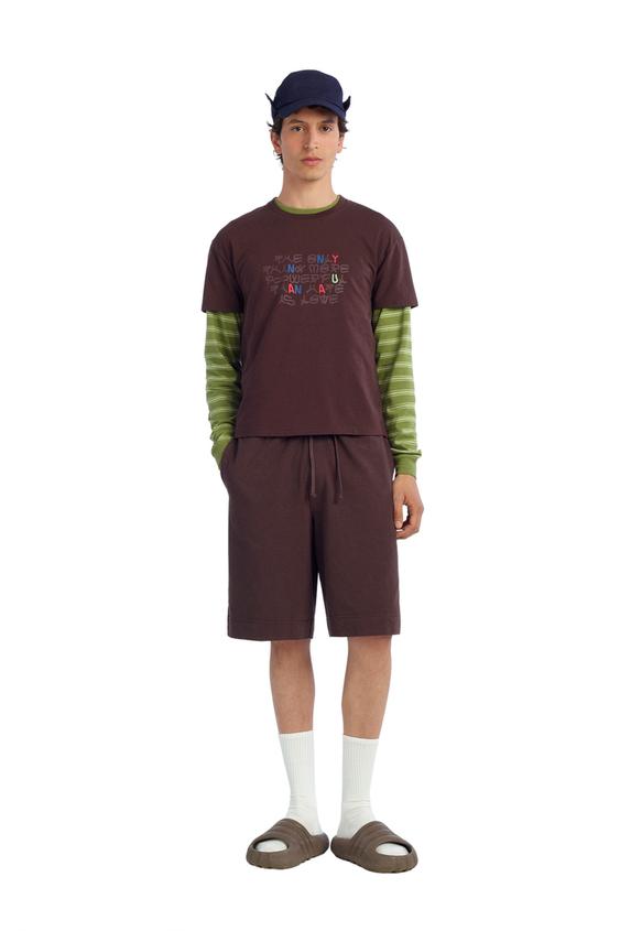 Zara "AMOR" TEXT CROPPED T-SHIRT - Brown - Image 0