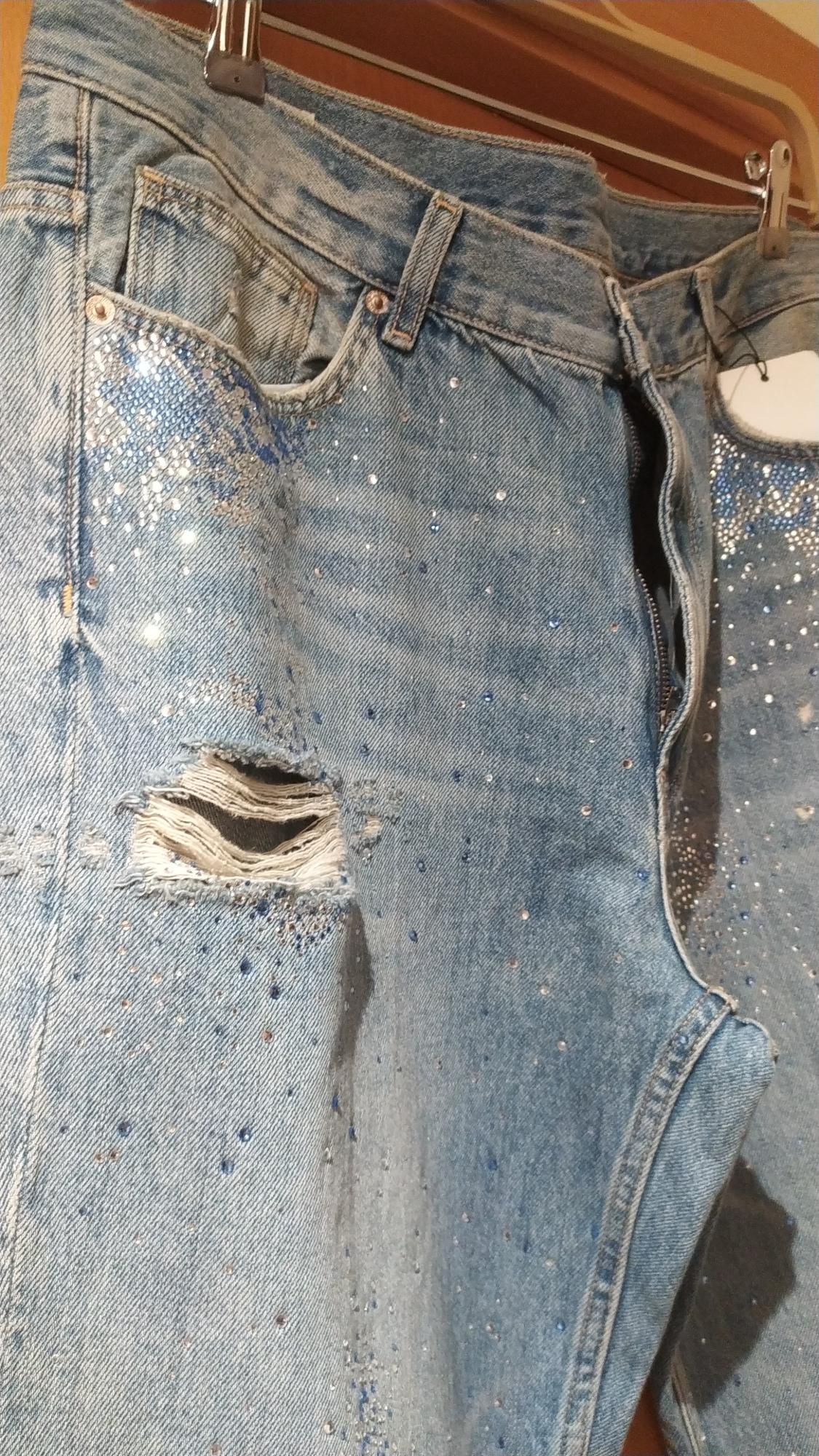 TRF RIPPED WIDE-LEG RHINESTONE JEANS - Image 5