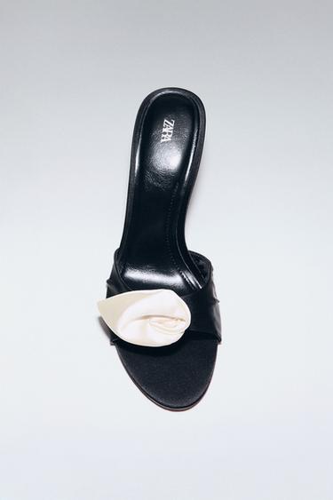 SATIN-EFFECT FLORAL HEEL SANDALS - Multicoloured by Zara