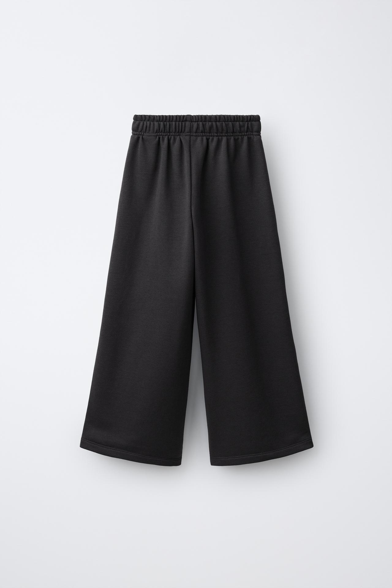 TEXT PRINT WIDE LEG PLUSH PANTS — Anthracite grey