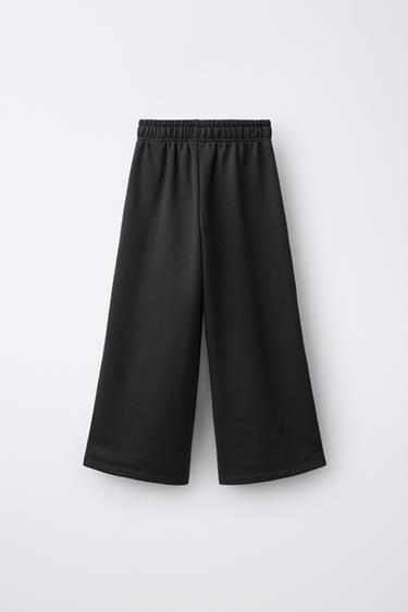 TEXT PRINT WIDE LEG PLUSH PANTS — Anthracite grey 2