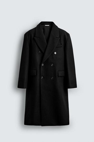 OVERSIZE FIT WOOL BLEND DOUBLE-BREASTED COAT - Black by Zara