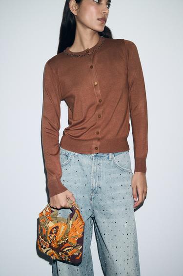 MULTICOLOURED BEADED BAG - Orange by Zara