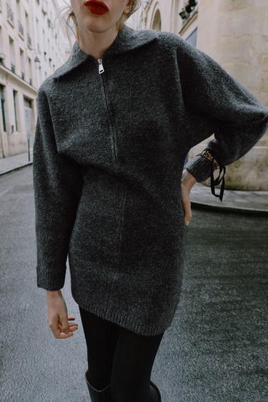 KNIT MINI DRESS — Dark gray 1