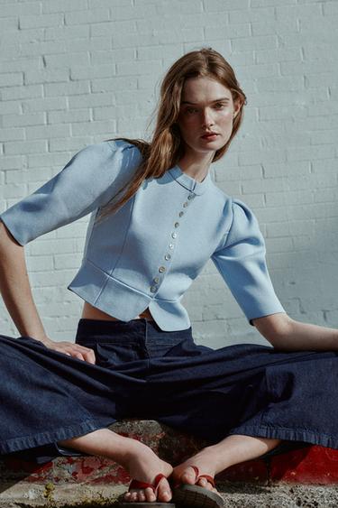 PUFF SLEEVE CARDIGAN - Pastel blue by Zara - Image 7