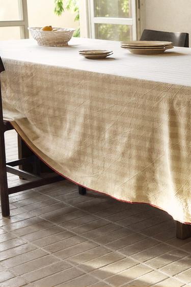 CHECK TABLECLOTH WITH TOPSTITCHING - Beige by Zara