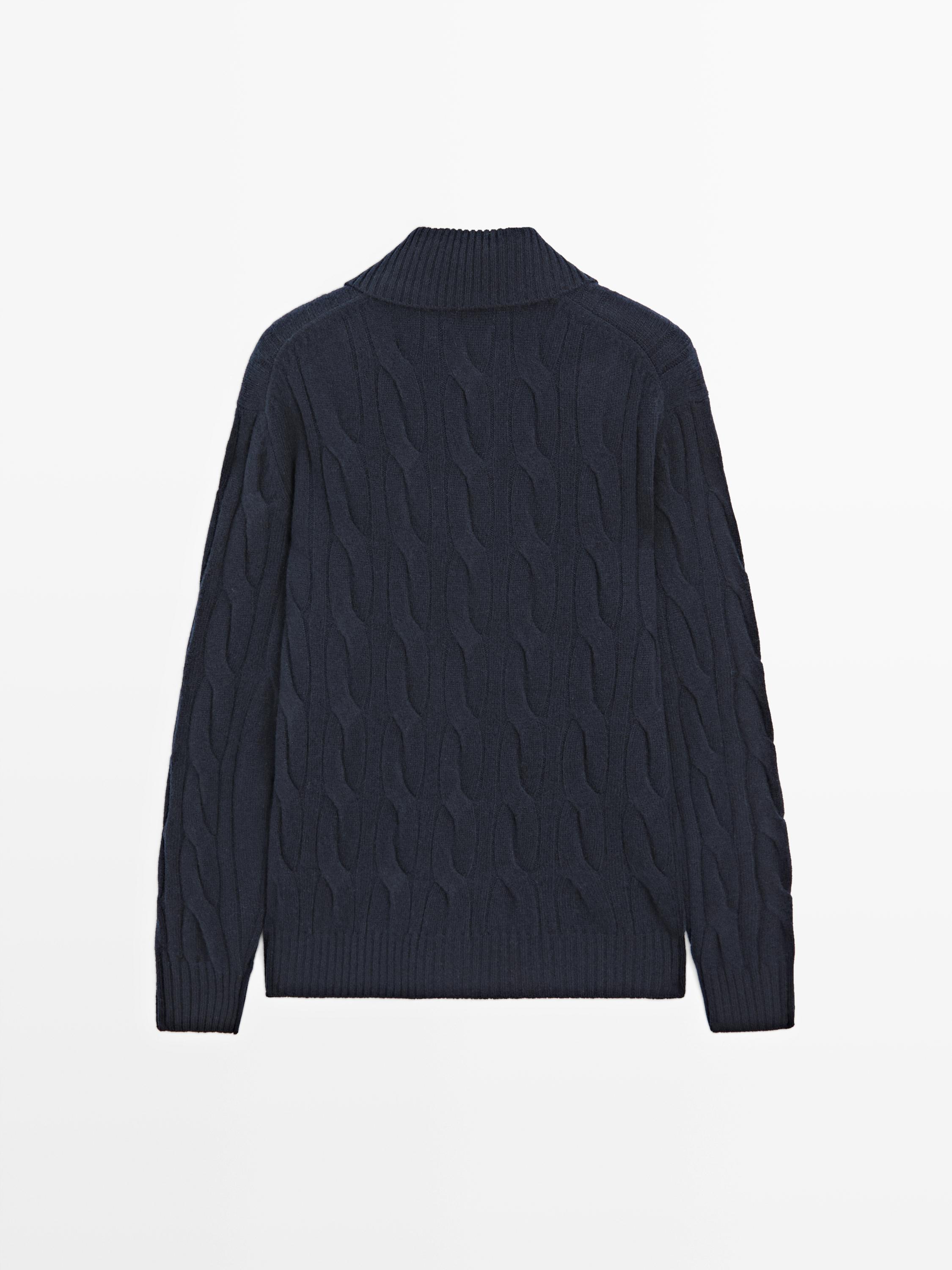 Wool cable-knit polo sweater