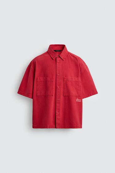 ÁO SƠ MI THÊU TƯƠNG PHẢN - Màu đỏ từ Zara