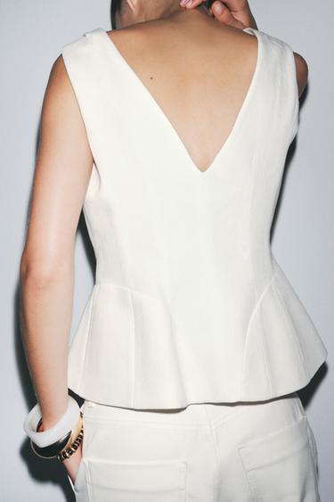 ZW COLLECTION LINEN BLEND VOLUME WAISTCOAT - Ecru by Zara - Image 3
