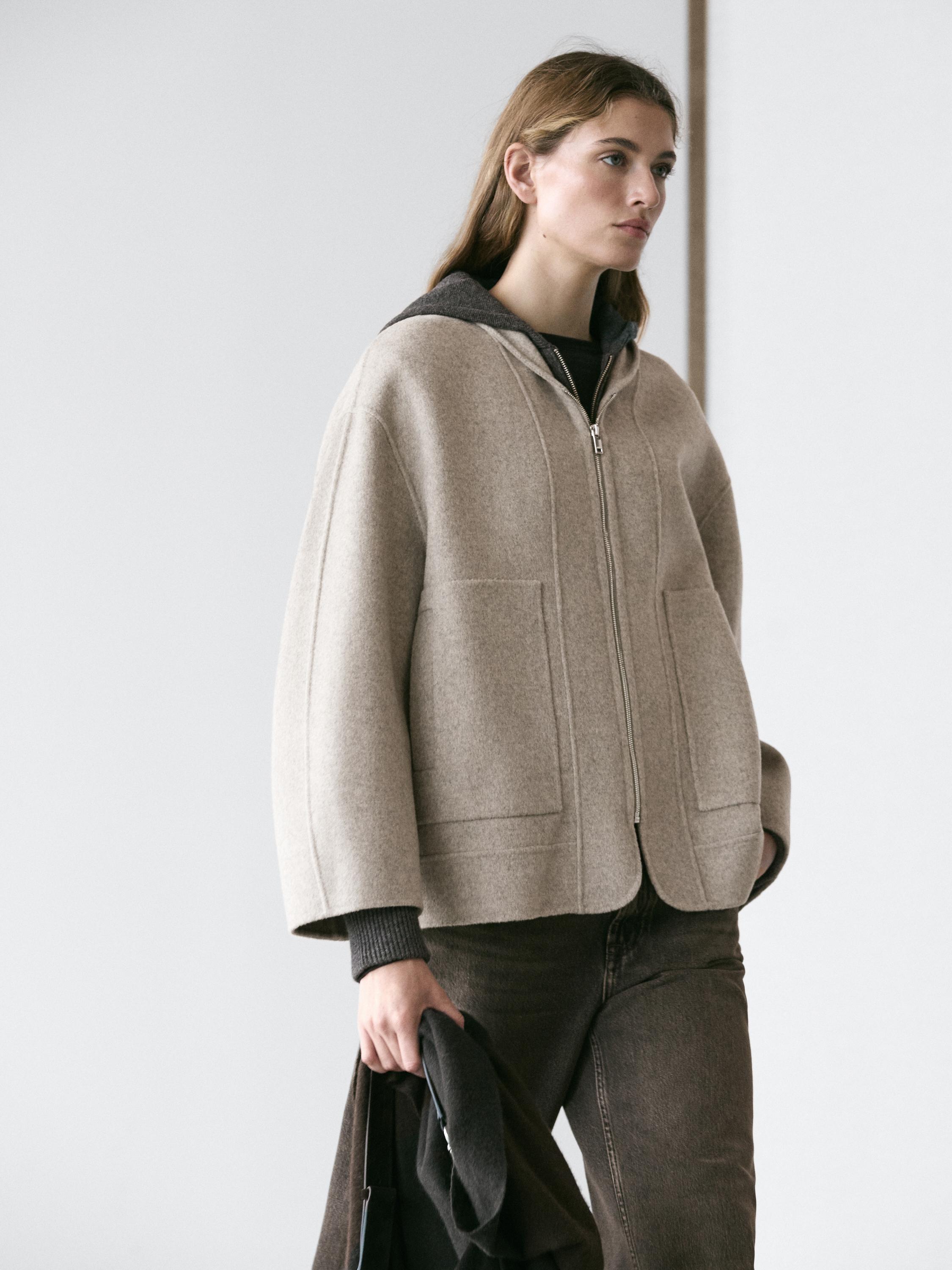 Zip-up wool blend coat