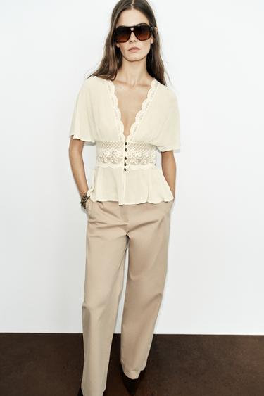 TOP COMBINÉ DENTELLE - Écru de Zara - Image 0