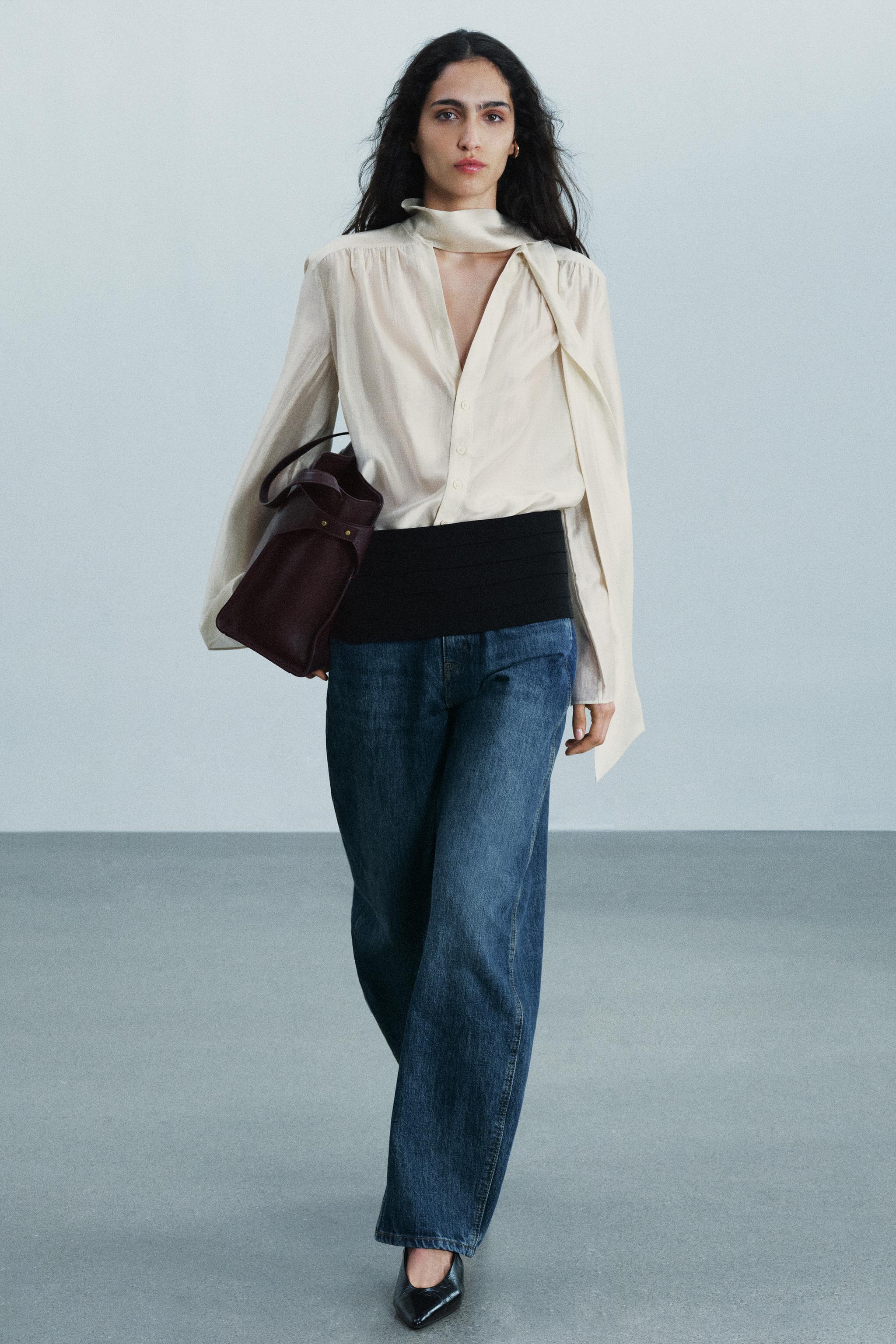 Zara ZW COLLECTION FULAR DETAYLI GÖMLEK görsel 6