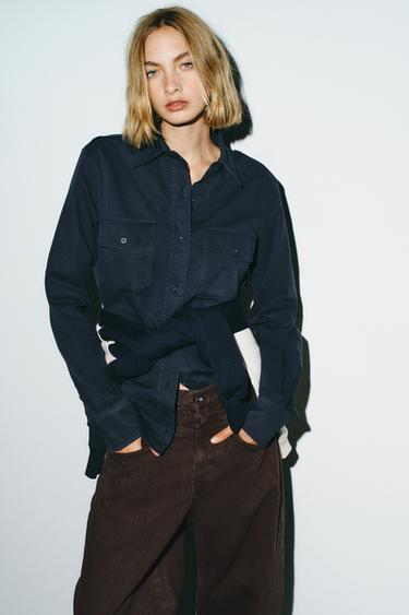 Zara TRF LOW RISE BAGGY BARREL JEANS - Brown