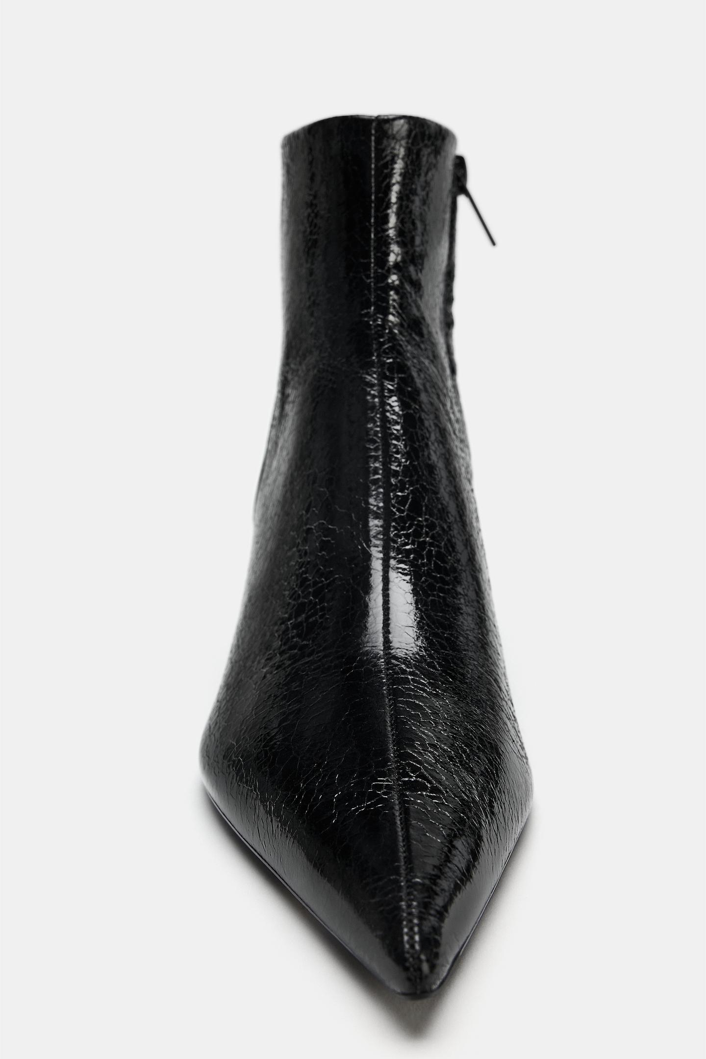 Женские ботинки Zara Crackled Effect Kitten Booties, цвет: Чёрный — фото 5