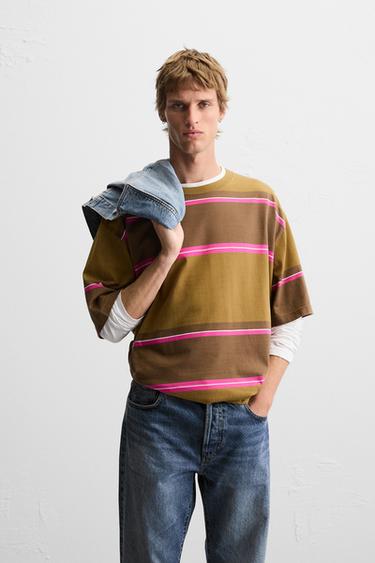 STRIPED JACQUARD T-SHIRT - Brown by Zara