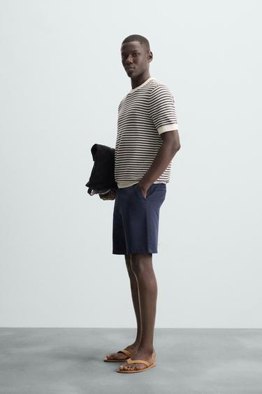 T-SHIRT EN MAILLE À DENTELLE RAYURES - Blanc / Gris de Zara - Image 3
