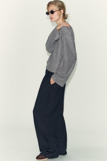 SWEAT CANNELÉ À BRILLANTS - Gris chiné de Zara - Image 3