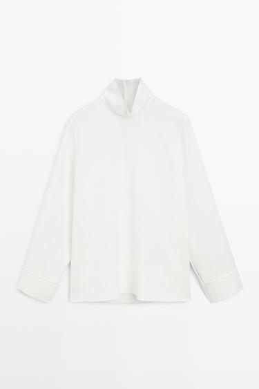 Zara High neck blouse with hem detail - White - Image 0