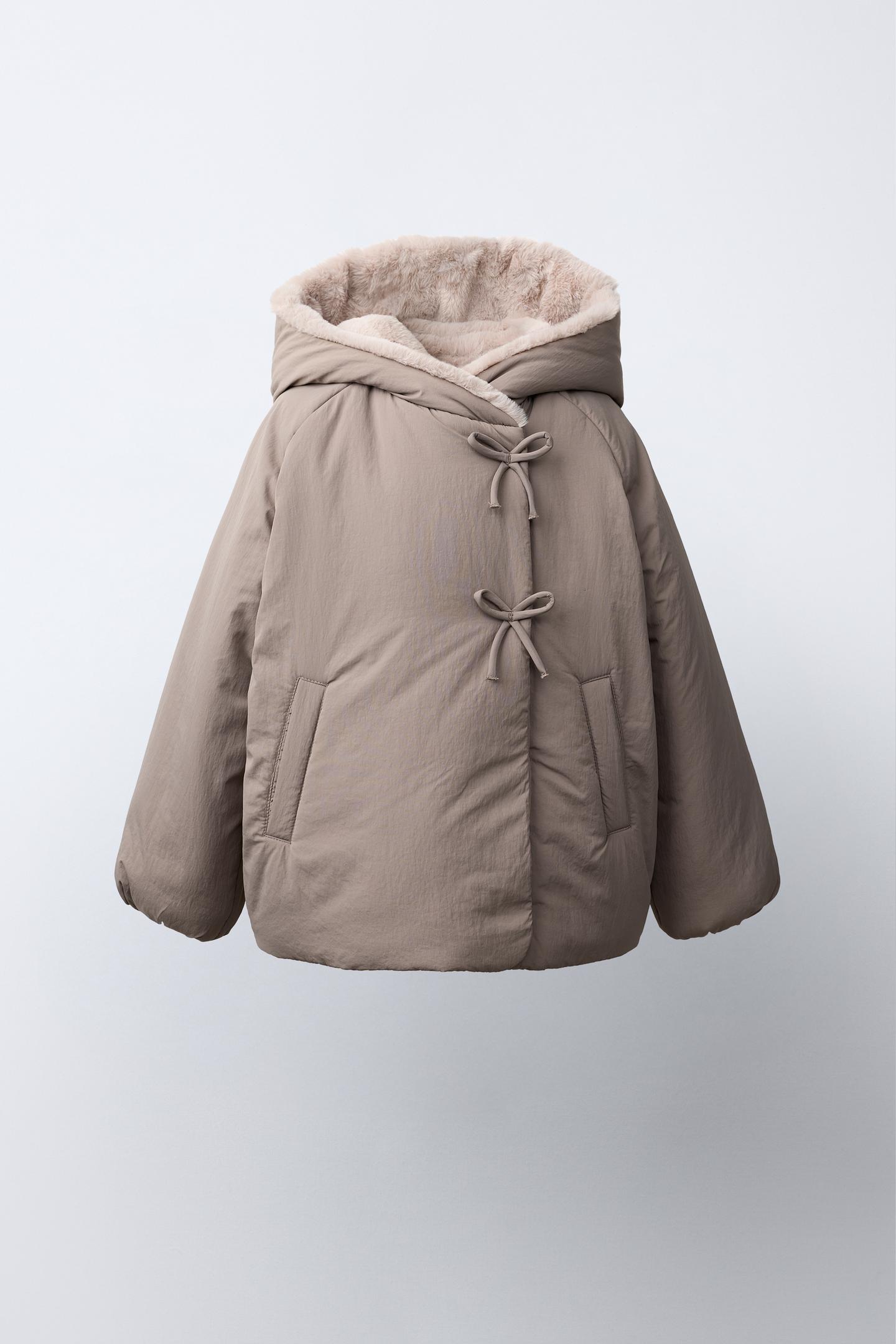 Детское пальто Zara Water-Repellent Faux-Fur, цвет: Коричневый / Серо-коричневый — фото 1