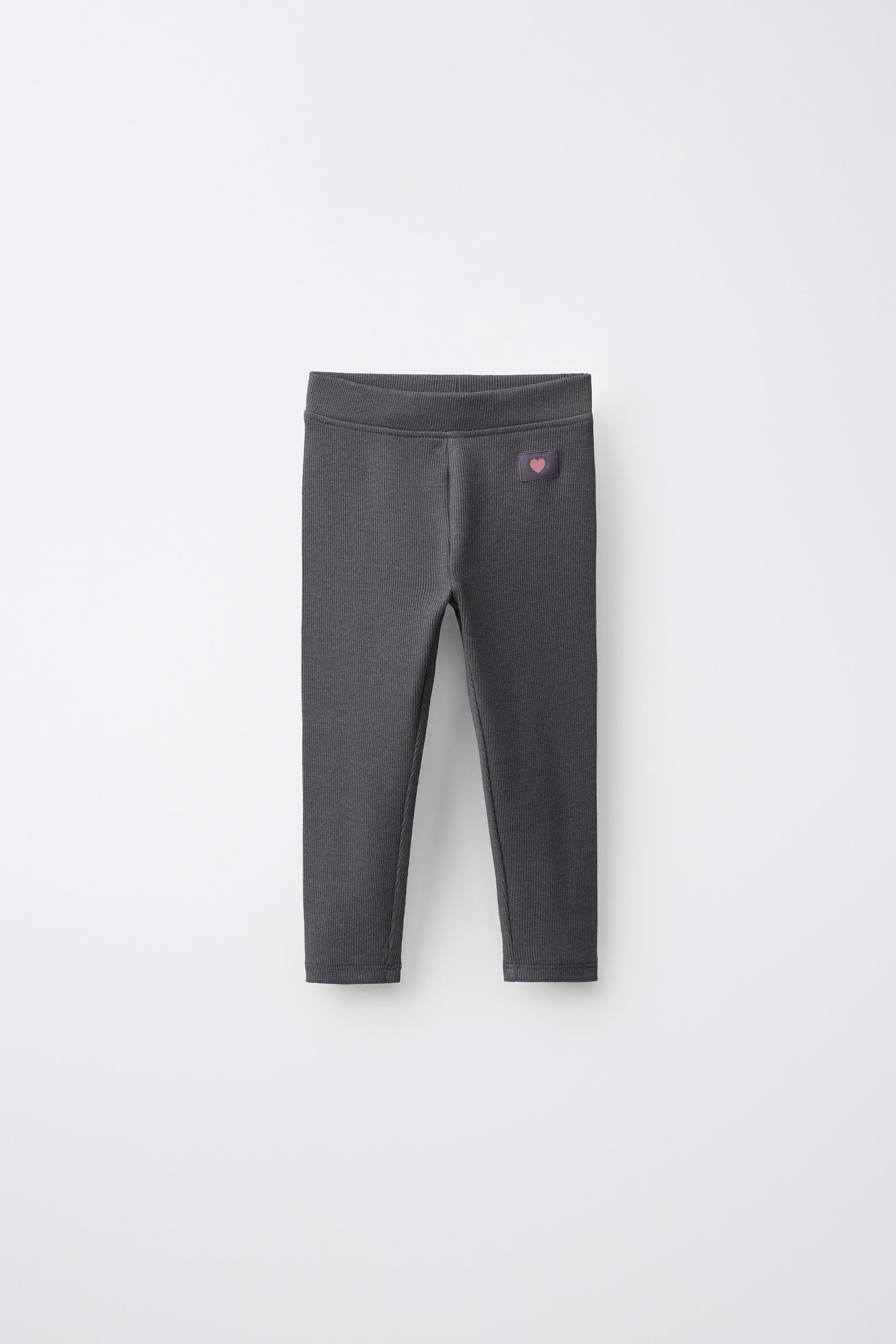 LABEL DETAIL RIBBED LEGGINGS — Dark gray
