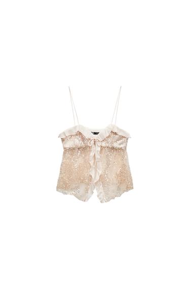 CONTRASTING SEQUIN LINGERIE STYLE TOP