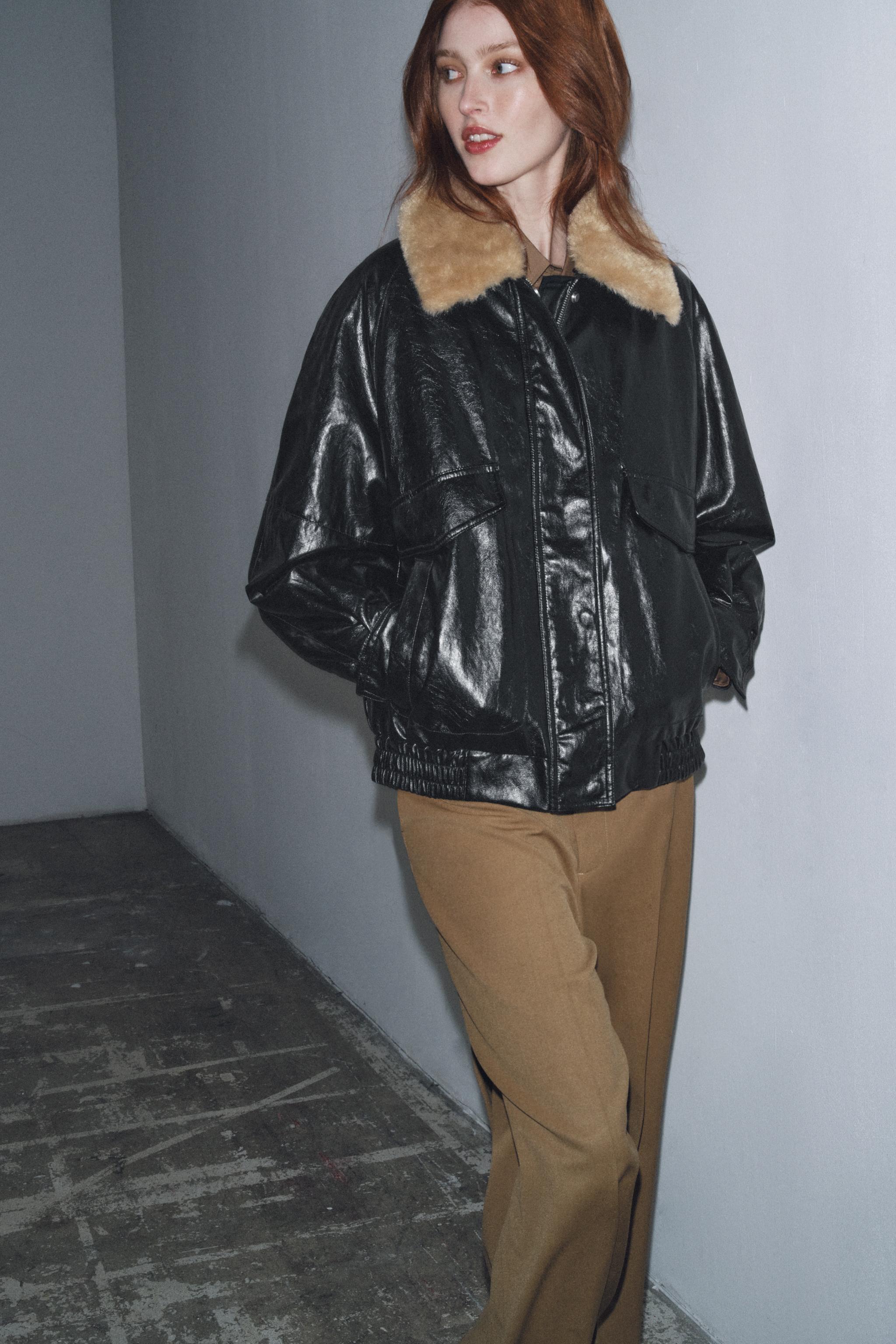 フェイクファー襟ジャケット ZW COLLECTION - ブラック | ZARA Japan