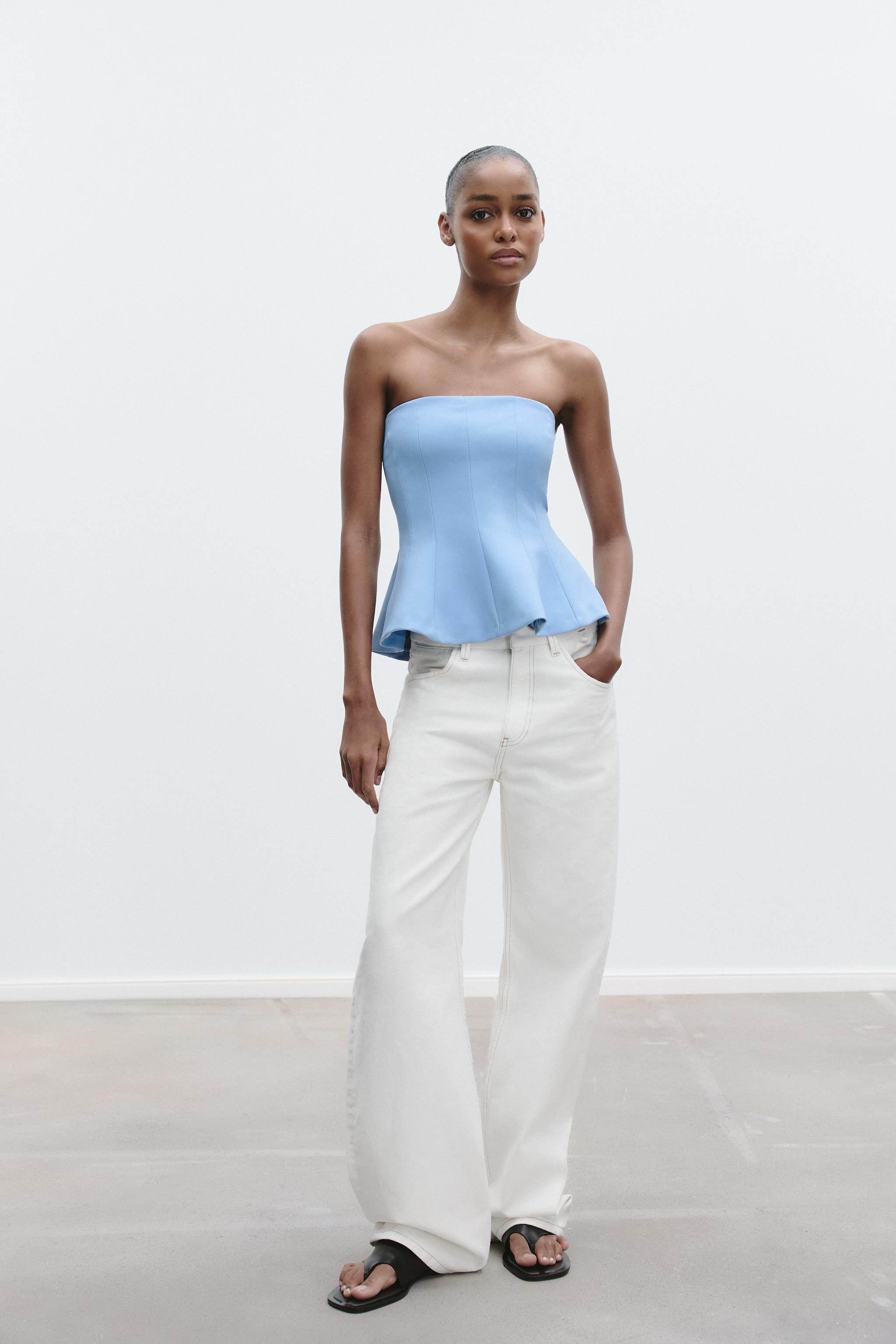 Corset Zara Haut Bleu Top Corset En Jean Bleu Clair Délavé À