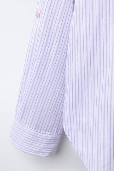 PACK CHEMISE EN POPELINE RAYÉE AVEC T-SHIRT CÔTELÉ - Mauve de Zara - Image 6