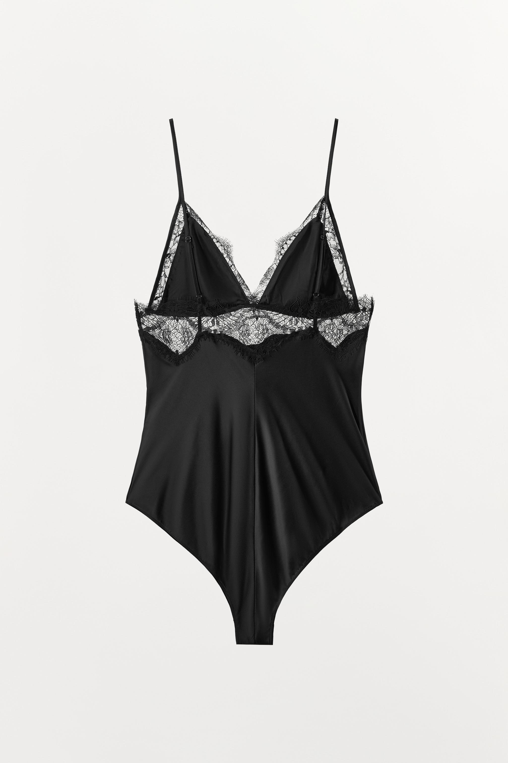 LACE TRIM SATIN EFFECT BODYSUIT - Black | ZARA United States