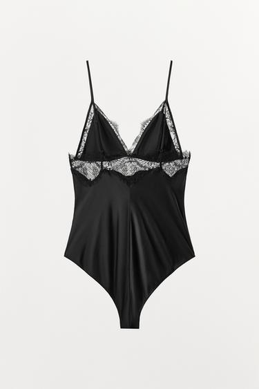 BODY SATINÉ AVEC DENTELLE - Noir de Zara - Image 4