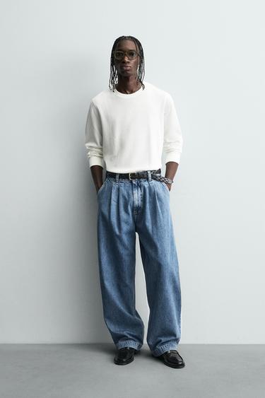 WIDE-FIT PLEATED JEANS - Light blue by Zara - Image 0