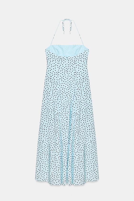 zara midi dress polka dot Zara - Polka Dot Volume Halter Midi Dress - Black / White - S