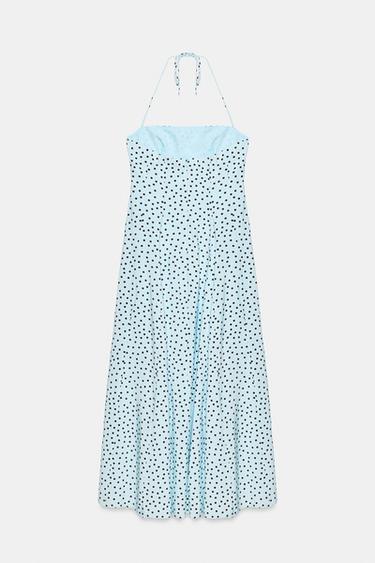 Zara FLUID VOLUME HALTER MIDI DRESS - Brown-Blue