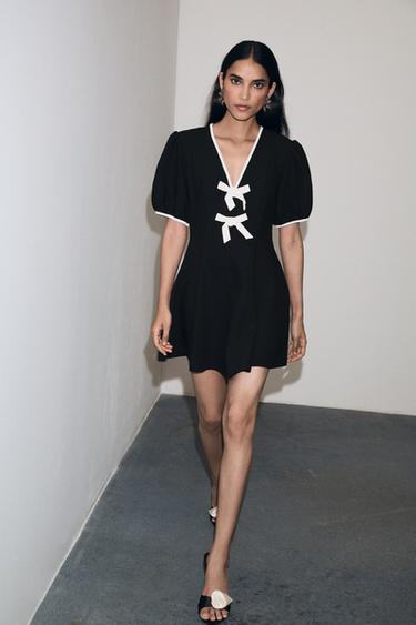 MINI DRESS WITH CONTRAST BOWS - Black by Zara