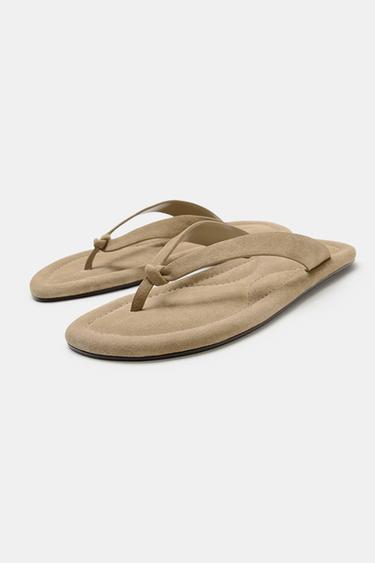 SANDALES PLATES EN CUIR - Beige de Zara - Image 2