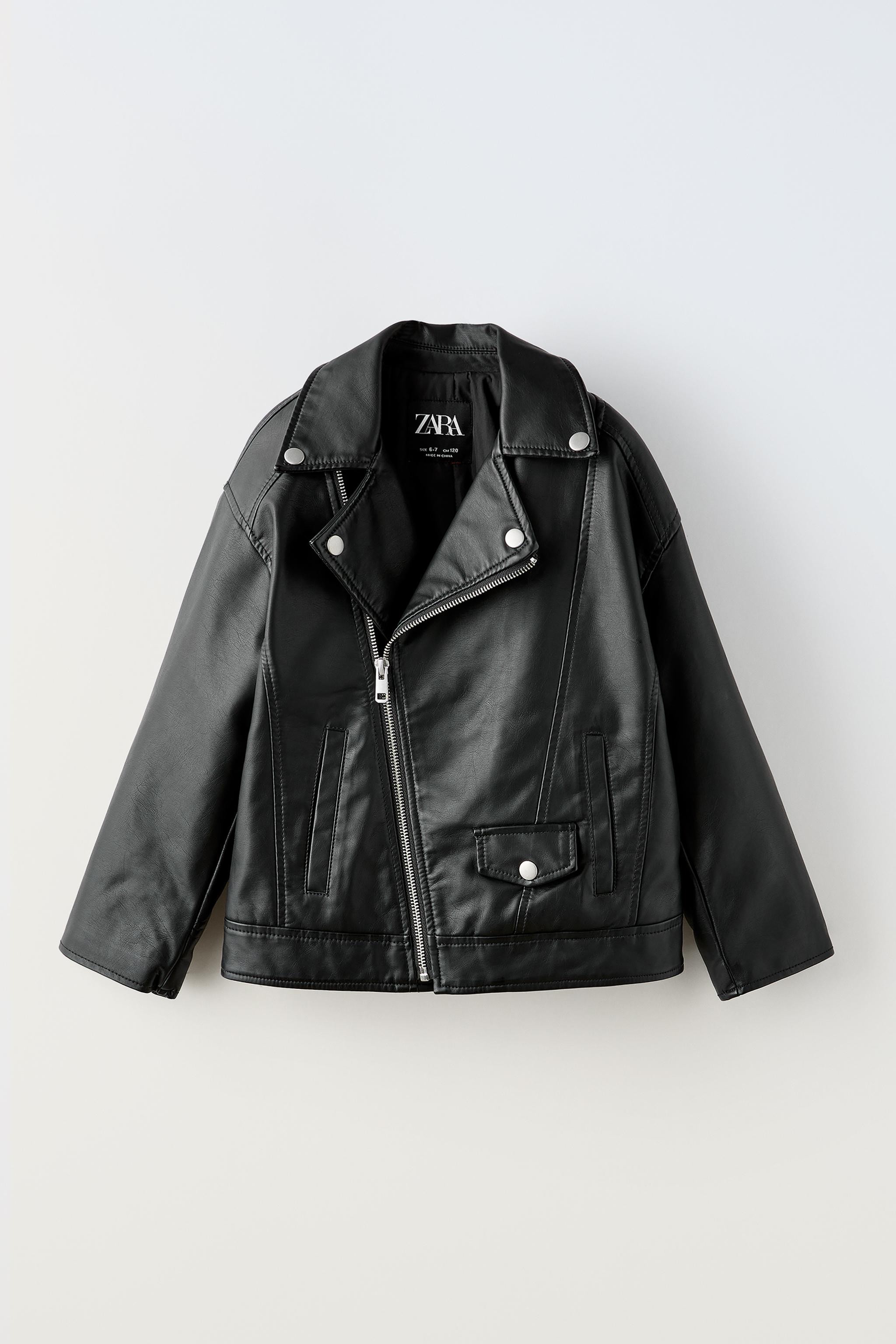 Zara black leather 2024 jacket with fur