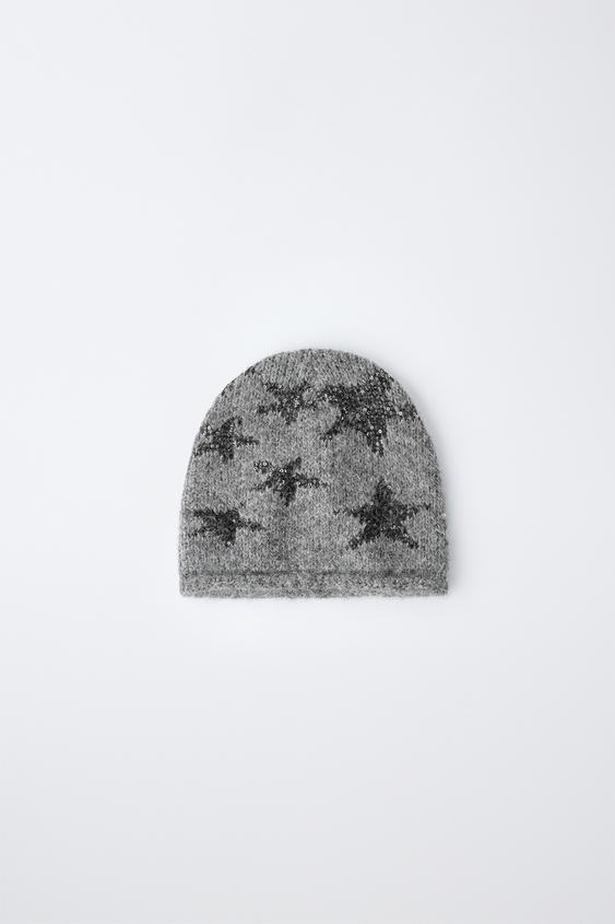 GORRO PUNTO ESTRELLAS LENTEJUELAS - Gris antracita de Zara - Imagen 0