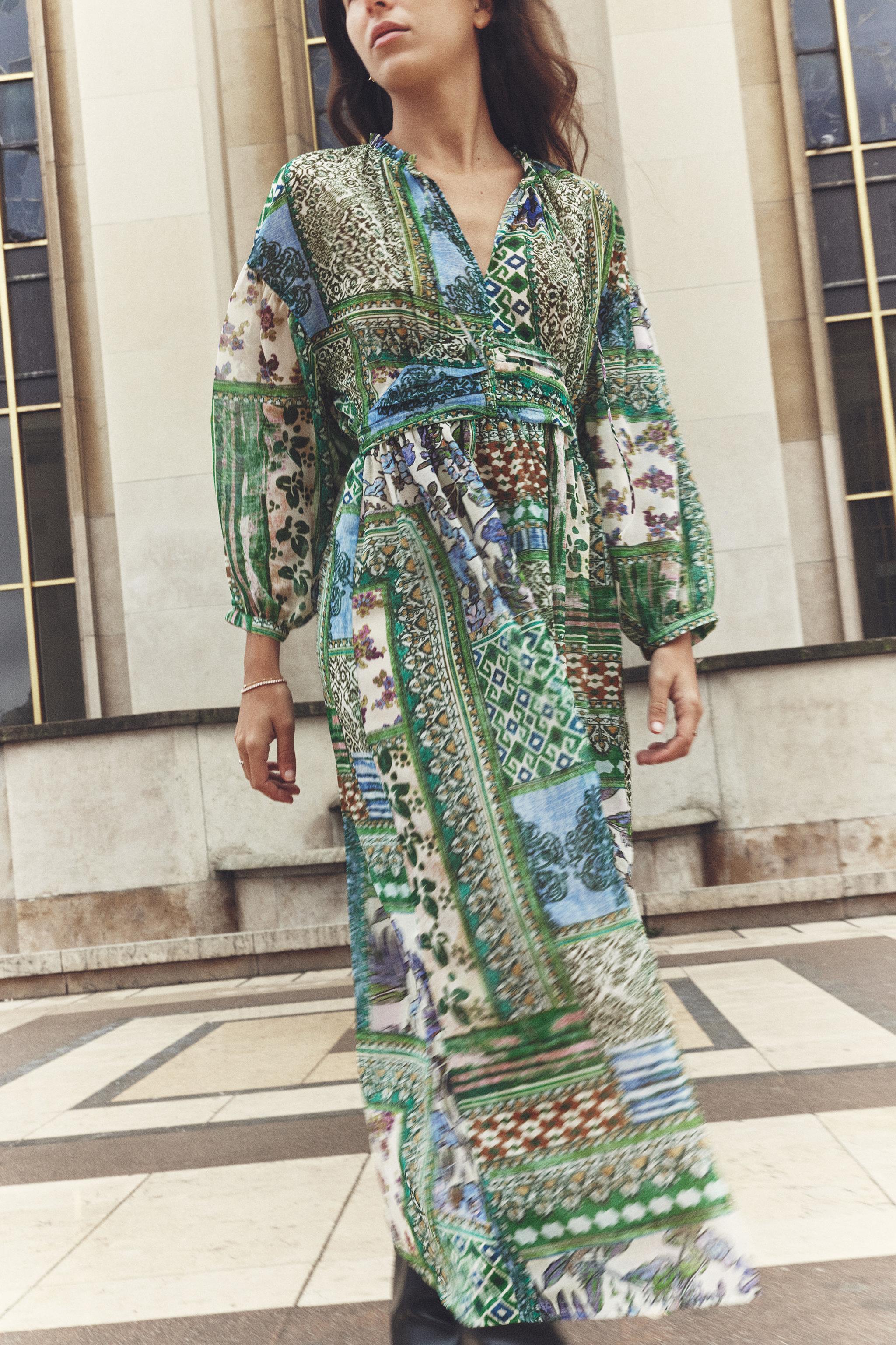 Zara Geometric Print Dress, Women's Fashion, Muslimah Fashion