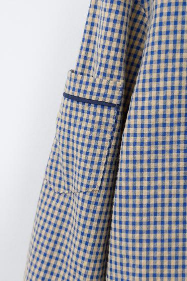 CHEMISE À COL CLAUDINE ET À CARREAUX - Écru / Bleu de Zara - Image 3